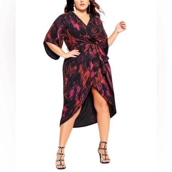 NWT City Chic Garnet Slither Surplice Wrap Dress - Picture 1 of 7